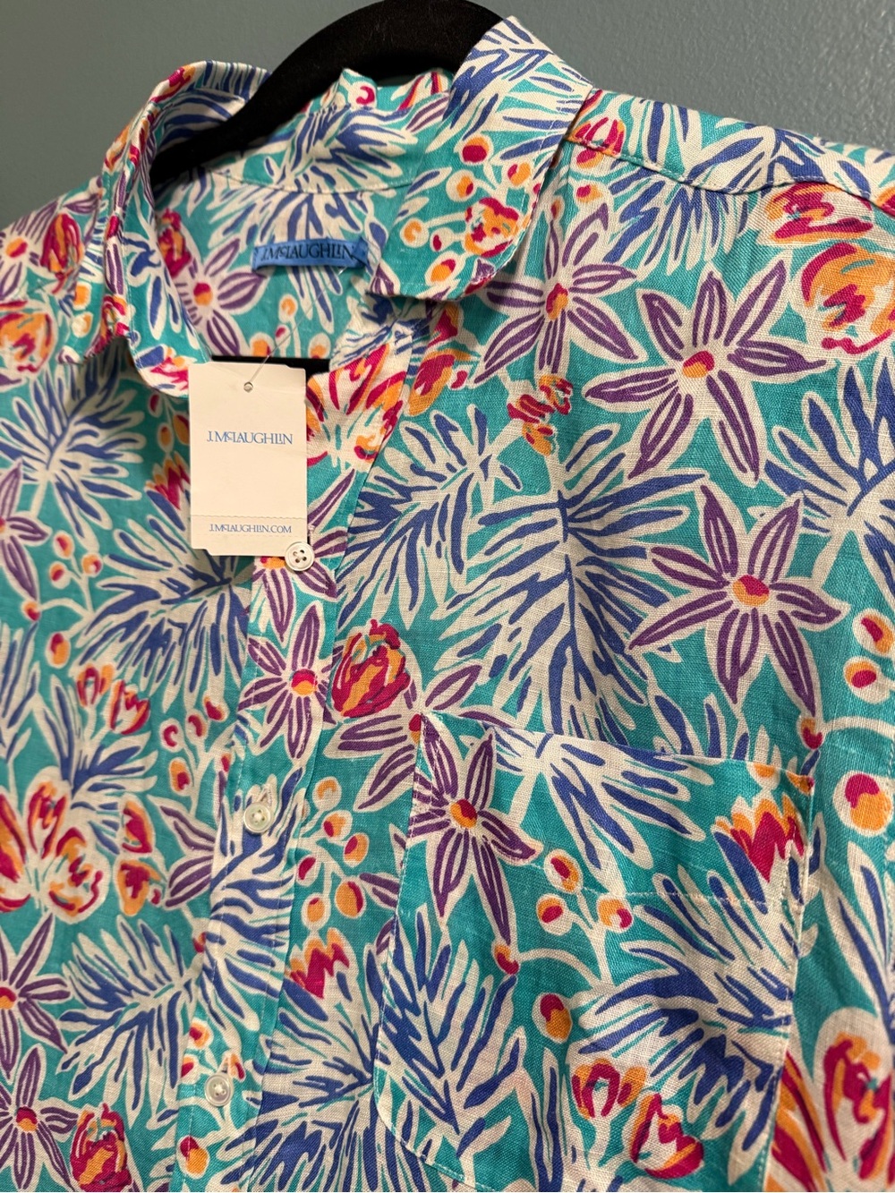J. McLaughlin 100% Linen Gramercy Button Shirt Island Bouquet Men’s Small NEW